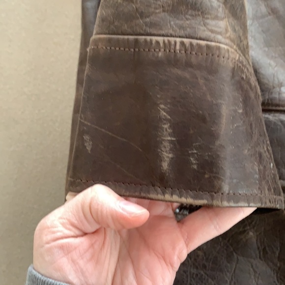 Vintage Lands End Men Leather Blazer Coat Jacket Brown Lined Wool Extra Large XL - Picture 15 of 16